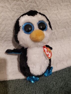 Ty Sparkle Penguin Plush - Black, White, Blue & Yellow